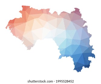 Karte von Guinea. Low-Poly-Illustration des Landes. Geometrisches Design mit Streifen. Technologie, Internet, Netzkonzept. Vektorgrafik.