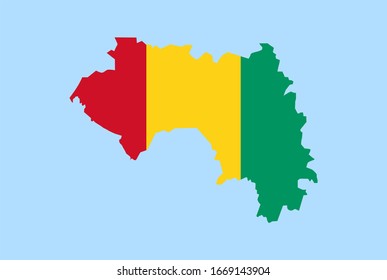 Mapa de Guinea de fondo azul, Bandera de Guinea en él.