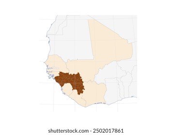 Map of Guinea in Western Africa: Detailed Illustration of the Country in the African Region with Neighboring Nations