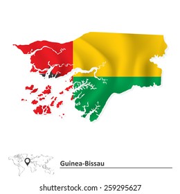 Mapa de Guinea-Bissau con bandera - ilustración vectorial