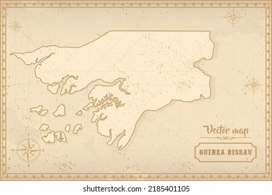 Map of Guinea-Bissau in the old style, brown graphics in retro fantasy style