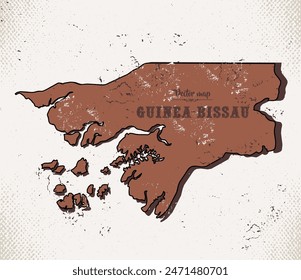 Map of Guinea-Bissau in the old style, brown graphics in retro western style.