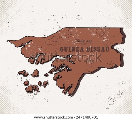 Map of Guinea-Bissau in the old style, brown graphics in retro western style.