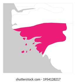 Map of Guinea-Bissau pink highlighted with neighbor countries