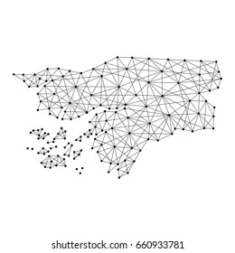 Map of Guinea-Bissau from polygonal black lines and dots of vector illustration