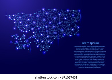Map of Guinea-Bissau from polygonal blue lines and glowing stars vector illustration