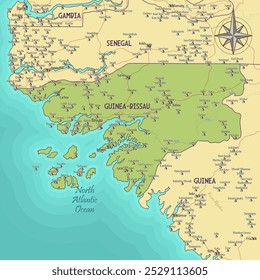 Map of Guinea-Bissau vintage fantasy style