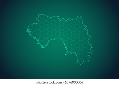 Map of Guinea-Wire frame 3D mesh polygonal network line, design sphere, dot and structure. Vector illustration eps 10.