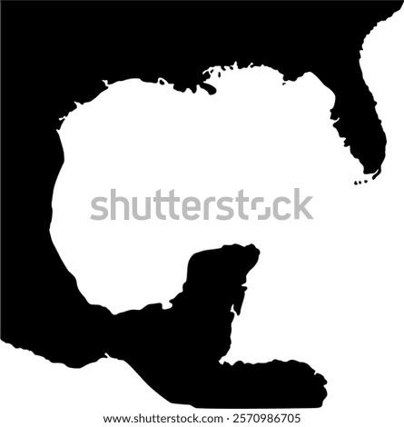 Map of the Gulf Coast, geographic area in the extreme southern United States along the northern portion of the Gulf of Mexico. BW and Flat Style. Vector Illustration