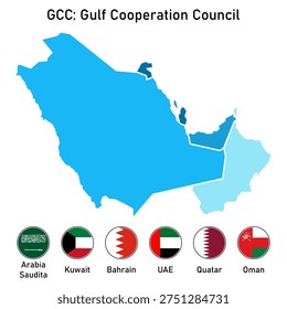 Map of the Gulf Cooperation Council (GCC) members.