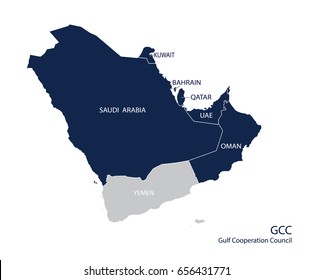 Map of the Gulf Cooperation Council (GCC)'s members.