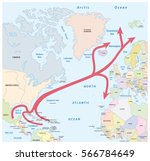 Map of the Gulf and North Atlantic stream in the North Atlantic Ocean