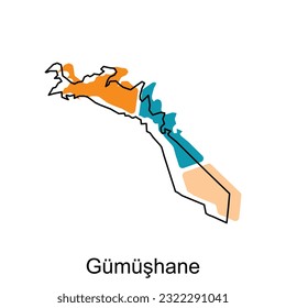 Mapa del diseño de la ilustración de Gumushane. Plantilla de vector internacional del Mapa Mundial de Turquía