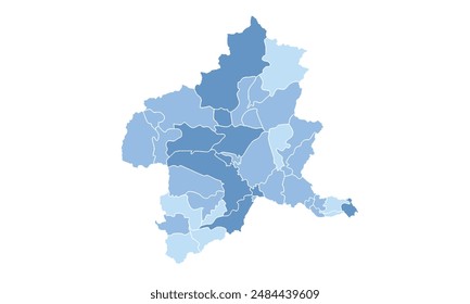 Map of Gunma isolated blue tone color style.Map of Japan.for website layouts, background, education, precise, customizable, Travel worldwide, map silhouette backdrop, earth geography, political.