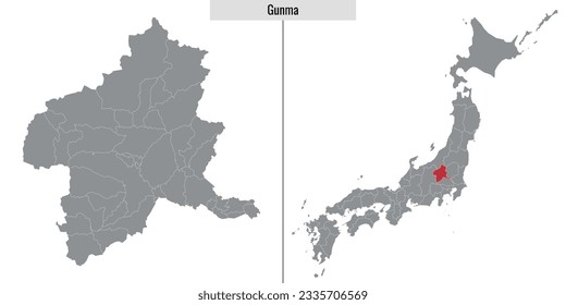 map of Gunma prefecture of Japan and location on Japanese map
