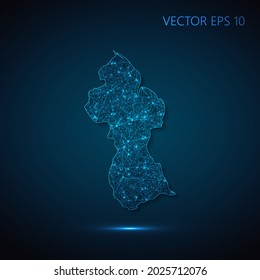 Map of Guyana abstract illustration of global social communication, polygonal map with connecting dots and lines. Vector illustration eps 10.