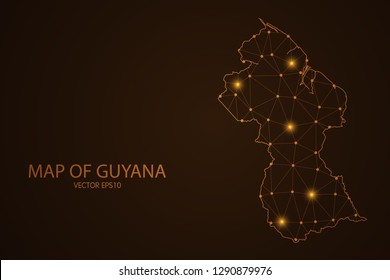 Map of Guyana - Abstract mash line and point scales on dark background. 3D mesh polygonal network connections.Vector illustration eps 10. 