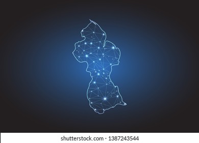 Map of Guyana - Abstract mash line and point scales on circuit dark background. Wire frame 3D mesh polygonal network line, design sphere, dot and structure. Vector illustration eps 10.