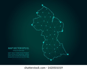 Map of guyana - Abstract mash line and point scales on dark gradient background. Wire Frame 3D mesh polygonal network line, design sphere, dot and structure. Vector illustration eps 10.