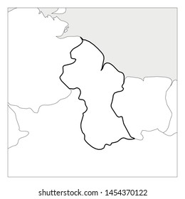 Map of Guyana black thick outline highlighted with neighbor countries.