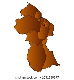 Map of Guyana - Map of the city and each border separately. Brown Gold eps Vector Illustration 10