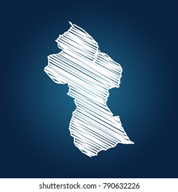 Map of Guyana, Drawing map on blackboard of Guyana. drawn on chalkboard with scribbled map of Guyana can be use for education. vector illustration.