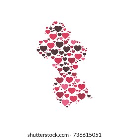 map of guyana filled with hearts of different sizes and colors