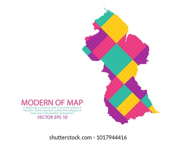 Map of Guyana - Modern Geometric dots and lines background, colorful carving art - blue, yellow and violet. Vector illustration eps 10.
