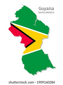 Map of Guyana with national flag. Highly detailed editable map of Guyana, South America country territory borders. Political or geographical design vector illustration on white background