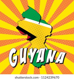 map of guyana with national flag in retro comic style