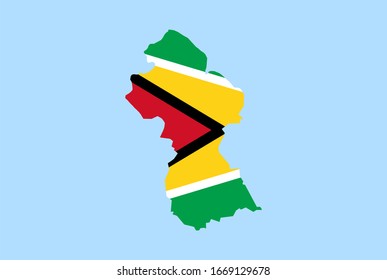 Map of Guyana on a blue background, Flag of Guyana on it.