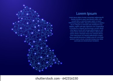 Map of Guyana from polygonal blue lines and glowing stars vector illustration