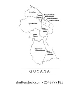 Karte von Guyana mit Vertretung der Verwaltungseinheiten