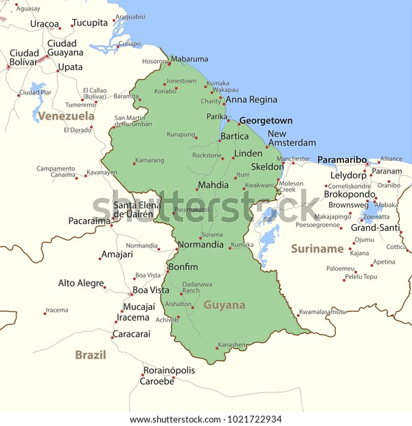 Map Guyana Shows Country Borders Urban Stock Vector (Royalty Free ...