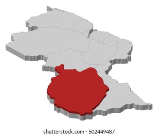 Map - Guyana, Upper Demerara-Berbice - 3D-Illustration