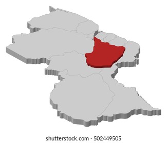 Map - Guyana, Upper Takutu-Upper Essequibo - 3D-Illustration