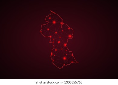 Map of guyana. Wire frame 3D mesh polygonal network line, design sphere, dot and structure. communications map of guyana. Vector. - Vector