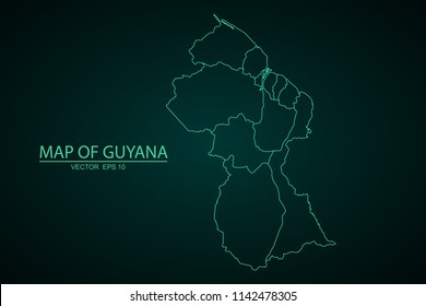 Map of Guyana,Green map on dark background of map of Guyana symbol for your web site design map. Vector illustration eps 10.