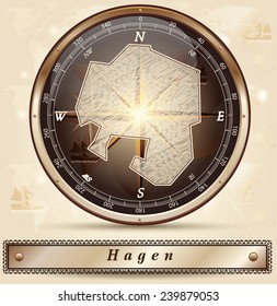 Map of Hagen with borders in bronze