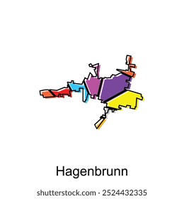 mapa de la Plantilla de diseño de Vector de Hagenbrunn con estilo geométrico colorido, bordes nacionales y diseño de ilustración de ciudades importantes