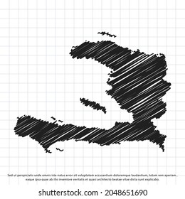 Map of Haiti freehand drawing on a sheet of exercise book. Vector illustration.