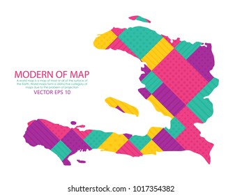 Map of Haiti - Modern Geometric dots and lines background, colorful carving art - blue, yellow and violet. Vector illustration eps 10.