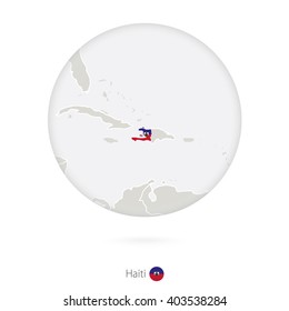 Map of Haiti and national flag in a circle. Haiti map contour with flag. Vector Illustration.