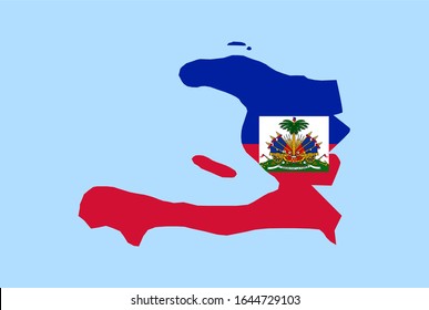 Map of Haiti on a blue background, Flag of Haiti on it.
