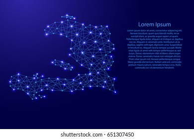 Map of Haiti from polygonal blue lines and glowing stars vector illustration