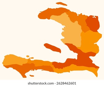 Mapa do Haiti com regiões. Apenas um simples mapa de fronteira de país com divisão de região. Paleta de cores laranja. Forma simples da República do Haiti com divisão administrativa. Ilustração vetorial.