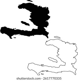 Map of Haiti Silhouette Flat and Outline Design
