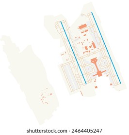 Map of Hamad International Airport (Qatar). IATA-code: DOH. Airport diagram with runways, taxiways, apron, parking areas and buildings. Map Data from OpenStreetMap.