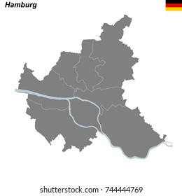 map of Hamburg city with borders of the districts