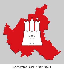 Map of Hamburg is a state Germany with flag. Vector Illustration